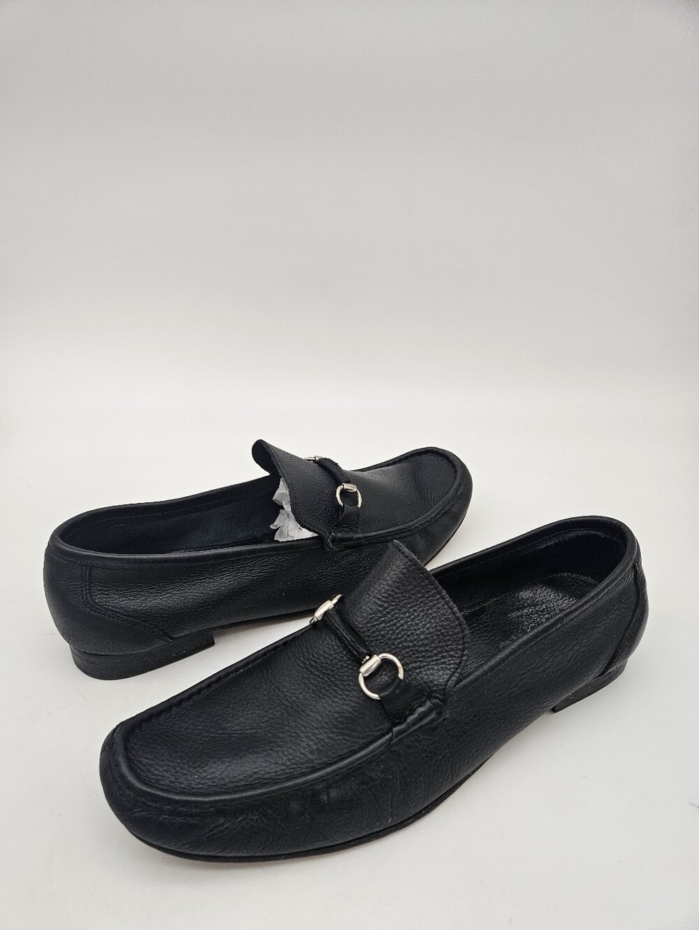 Sandrino Mens Black Silver Buckle Horsebit Loafers Size 15D Made in Spain